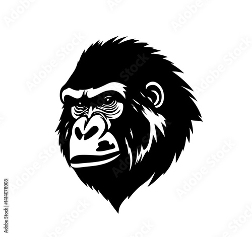 Gorilla Portrait: A powerful, monochrome illustration depicts a gorilla's head, showcasing its intense gaze and textured fur in striking black and white.