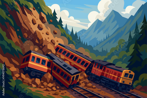 Train Derailed by Landslide in Remote Mountainous Area