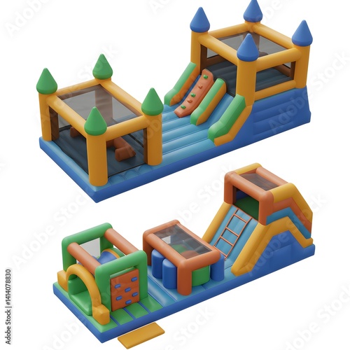 Colorful Inflatable Obstacle Course for Children's Play and Recreation
