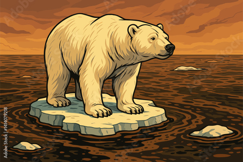 Polar Bear Stands on Melting Ice Floe in Polluted Arctic Waters