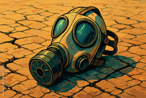Gas Mask Abandoned on Parched and Cracked Drought-Stricken Soil