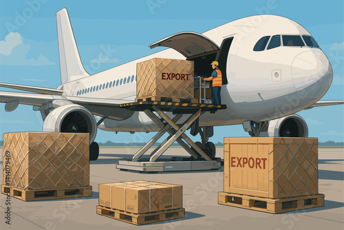 Cargo Airplane Loaded With Export Goods for Global Shipment