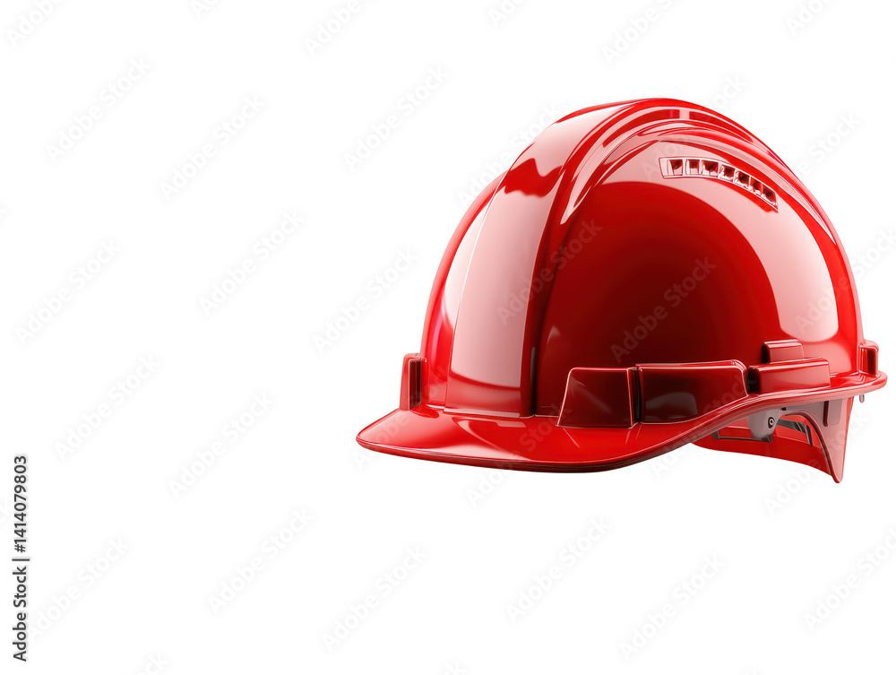 Fototapeta premium Striking red hard hat on black, essential safety gear for construction and industrial work