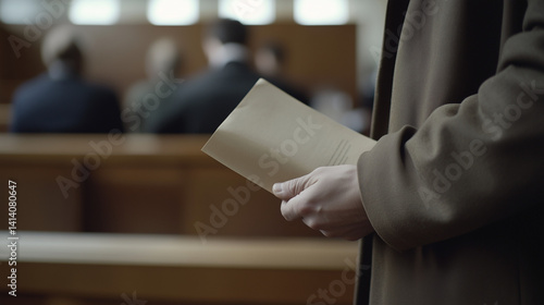 Distressed immigrant holding folded legal document with anxious expression, immigration law and citizenship process concept, legal rights and human rights theme.