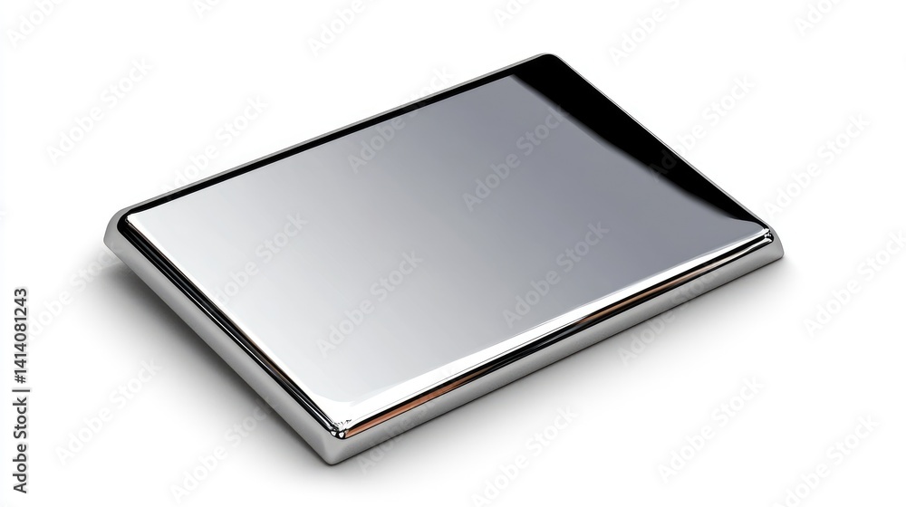 Polished silver executive nameplate with engraved letters on an immaculately white background. Polished silver executive nameplate with engraved letters on an immaculately white background.