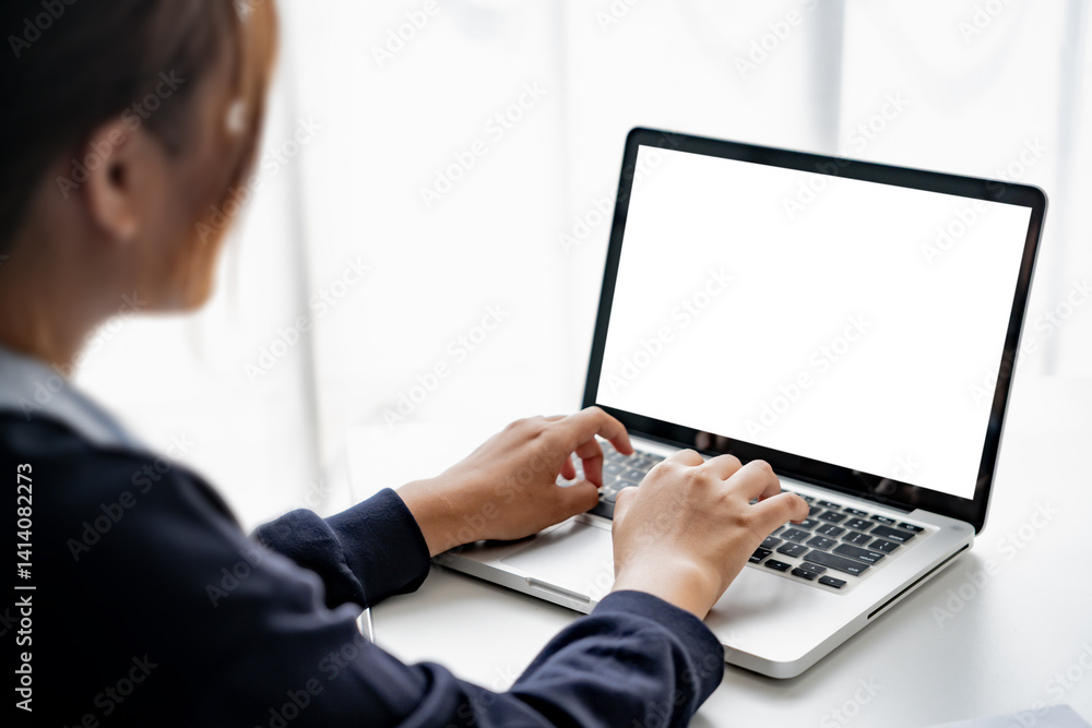 business people working with laptop at office, empty white screen business people working with laptop at office, empty white screen