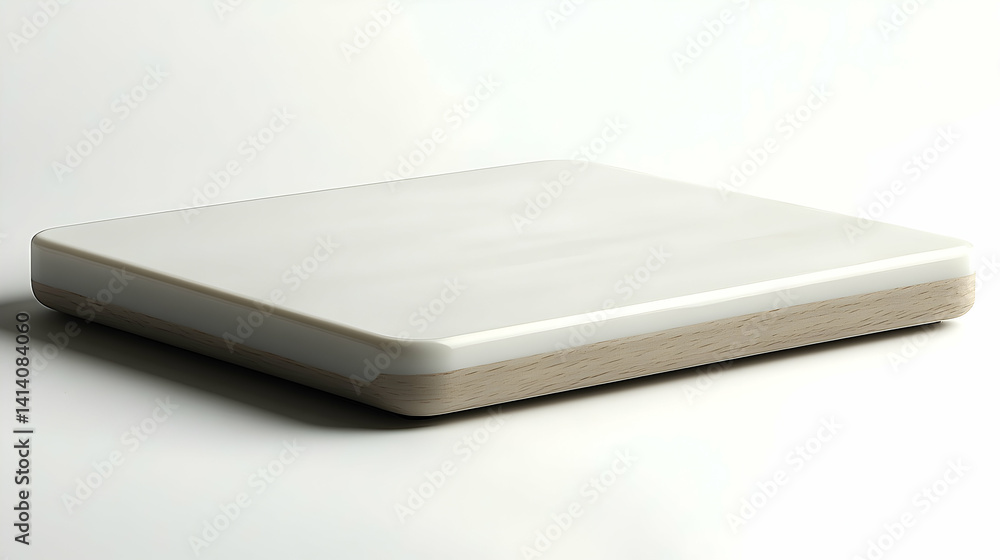 Fototapeta premium Minimalist White and Wood Box with Rounded Edges on a Clean Whit