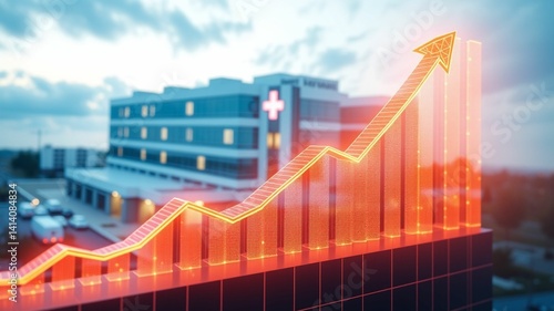 Rising business chart with healthcare economy in focus