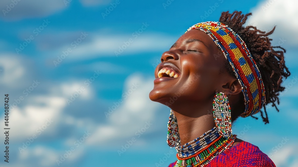 Shot of a beautiful young woman wearing traditional African clothing against a blue background