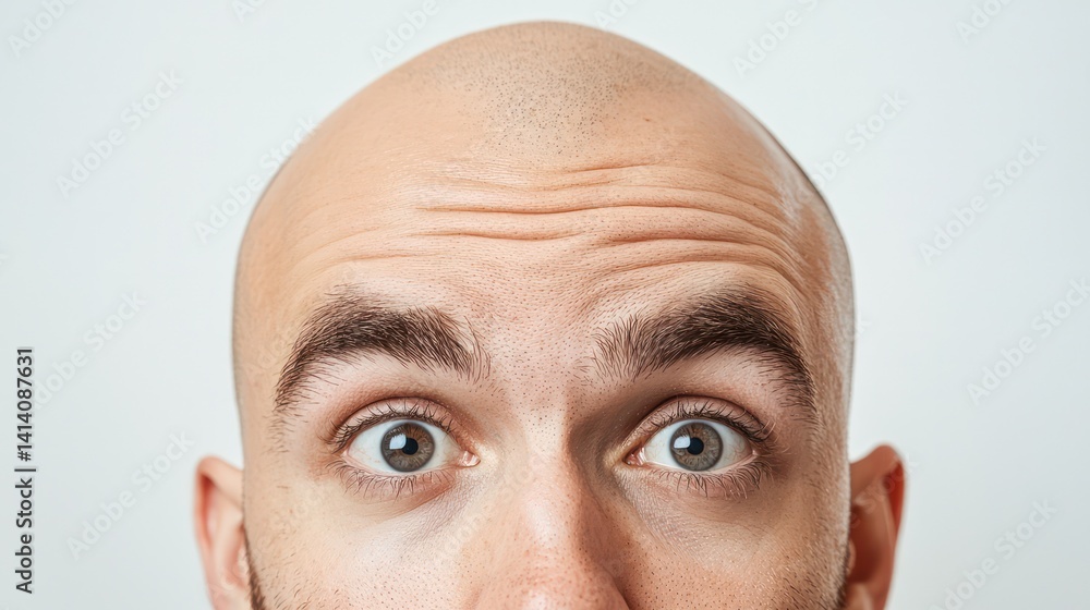 A bald man with a shaved head and a beard. He has a surprised look on his face.