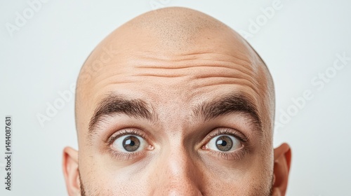 Obraz na płótnie A bald man with a shaved head and a beard. He has a surprised look on his face. w salonie