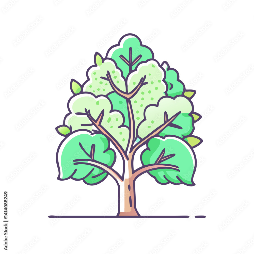 Obraz premium A Vibrant Illustration of a Lush Green Tree with Multiple Branches and Leaves
