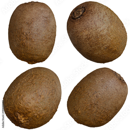 Four different Angles of a 3D Kiwi Fruit on Alpha Background