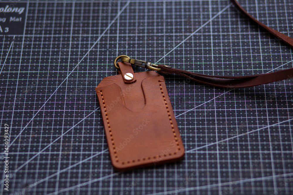 Leather id card holder handmade object craftmanship working