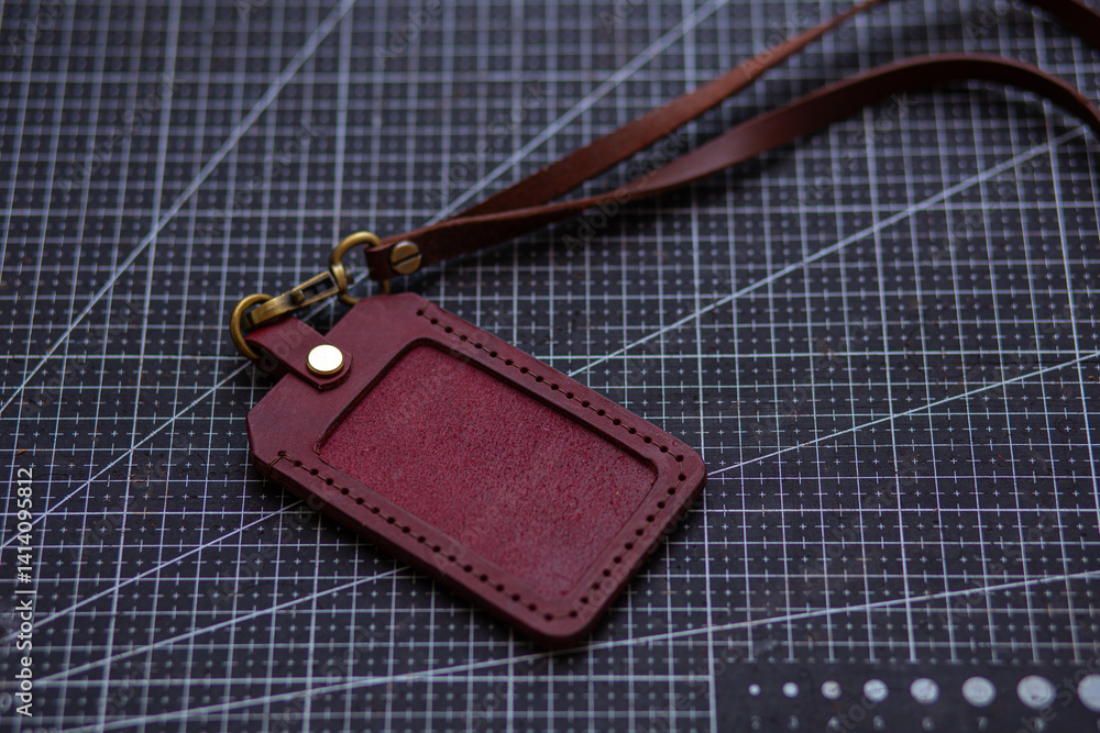 Leather id card holder handmade object craftmanship working