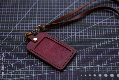 Obraz na płótnie Leather id card holder handmade object craftmanship working w salonie