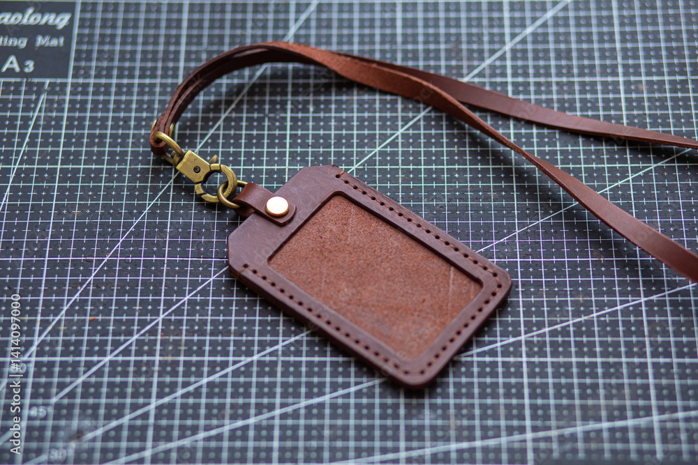 Leather id card holder handmade object craftmanship working