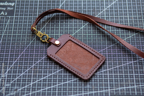 Obraz na płótnie Leather id card holder handmade object craftmanship working w salonie
