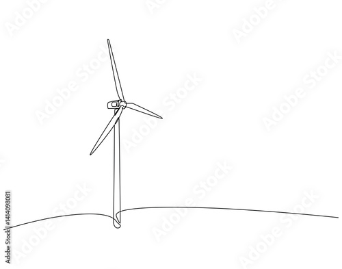 Continuous line drawing of wind turbine alternative energy. Single line illustration of wind turbine. Ecology, nature protection concept. Editable outline