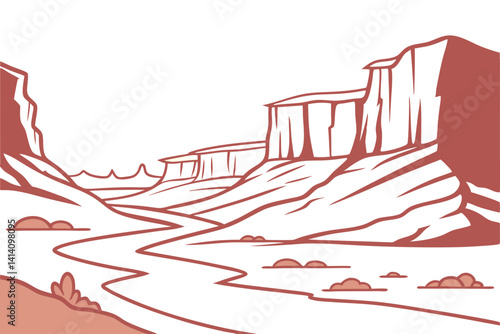 Rocky Mountains and Canyon Line Illustration