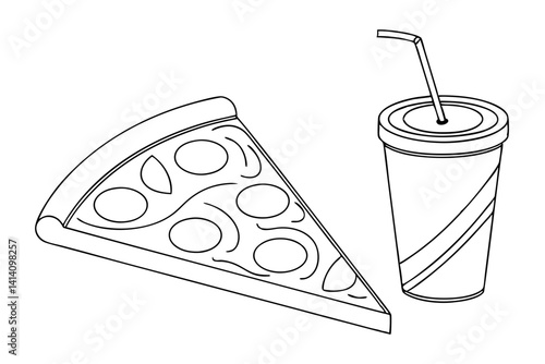 Fast Food Snack Sketch of Pizza and Cola