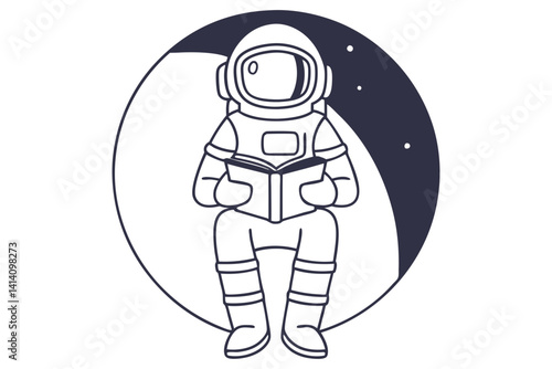 Astronaut Reading a Book in Zero Gravity Line Art