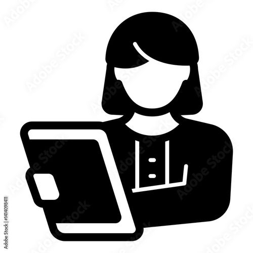 Psychologist woman and testimony notepad solid icon, family psychology concept. Vector graphics. Woman with paper notes sign on white background, glyph style mobile or design.