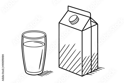 Glass of Milk with Carton Minimal Sketch
