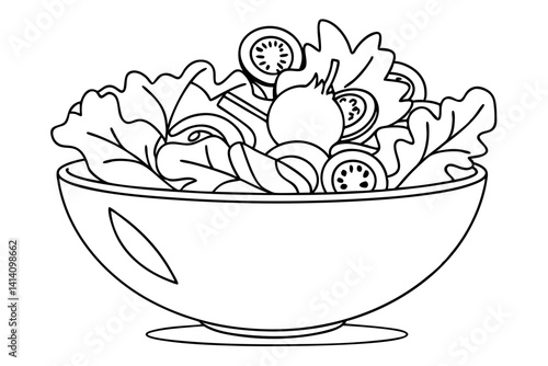 Simple Line Art of a Bowl of Salad