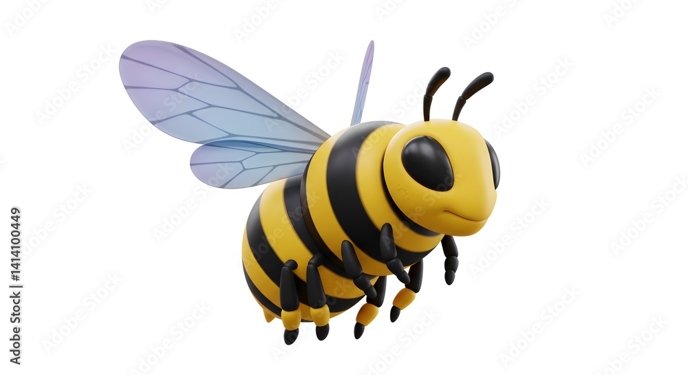 Cartoonish Rendering of a Bee in Flight with Striped Body and Wings Cartoonish Rendering of a Bee in Flight with Striped Body and Wings