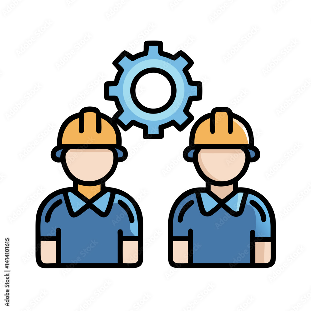 Two Workers with Gear Settings Symbol Icon Design Two Workers with Gear Settings Symbol Icon Design