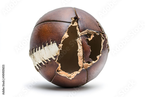 Obraz na płótnie Football split open to reveal internal layers and structural components, captured on white background in studio setting for educational, scientific, or sports training visuals focused product anatomy w salonie