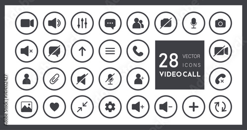 Icon Videocall. Collections buttons for video chat interface. Minimalistic simple outline symbols. Vector illustration isolated on white background.