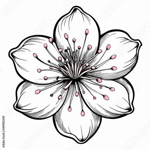 hand drawn cherry-blossom flower outline illustration 