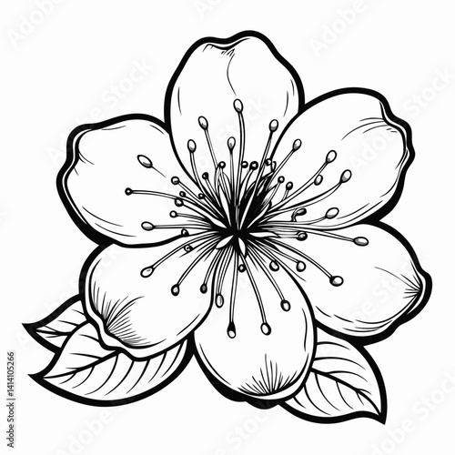 hand drawn cherry-blossom flower outline illustration 