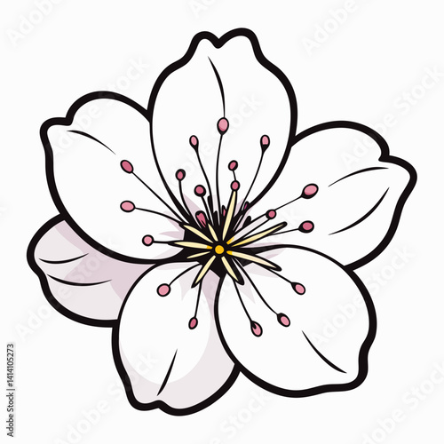 hand drawn cherry-blossom flower outline illustration 