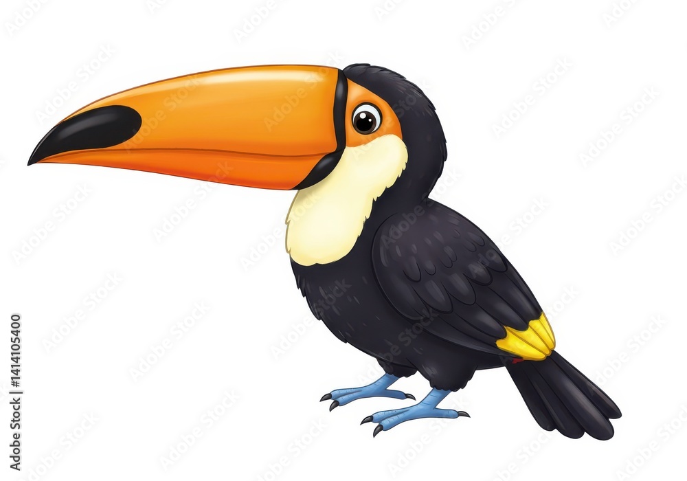 Illustration of a cartoon toucan bird with orange beak isolated on white background Illustration of a cartoon toucan bird with orange beak isolated on white background