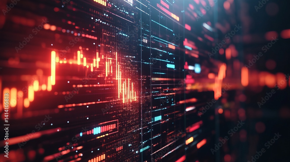 Abstract digital data stream with red and blue glowing lines technology background web code neon grid Abstract digital data stream with red and blue glowing lines technology background web code neon grid