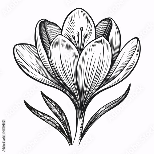 crocus hand drawn crocus flower outline illustration 
