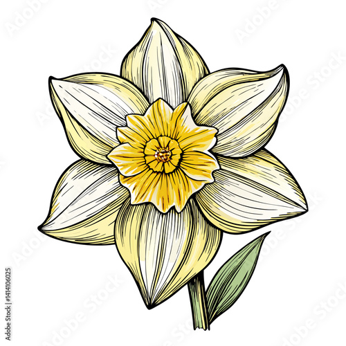 hand drawn daffodil flower outline illustration 