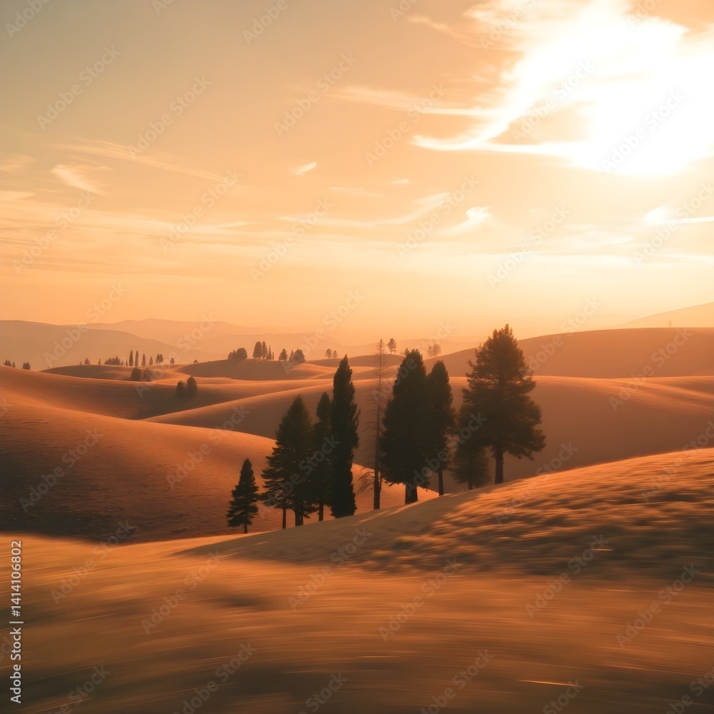 , sunset hills, peaceful nature, serene scene, vector art, scenic sunset, orange sky, stylized nature, modern landscape, c , sunset hills, peaceful nature, serene scene, vector art, scenic sunset, orange sky, stylized nature, modern landscape, c
