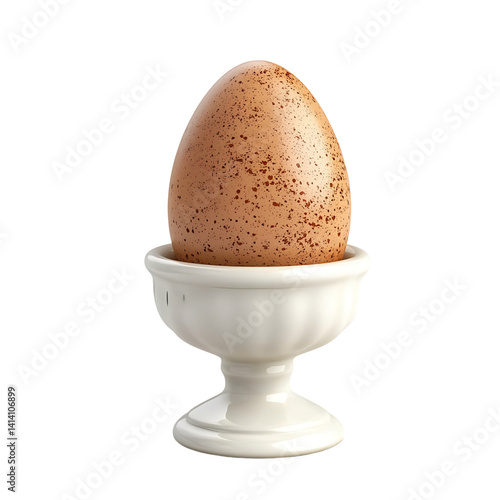 Obraz na płótnie Single brown egg resting upright in a matte ceramic egg holder with soft curved pedestal shape in clean minimal presentation on a transparent background w salonie