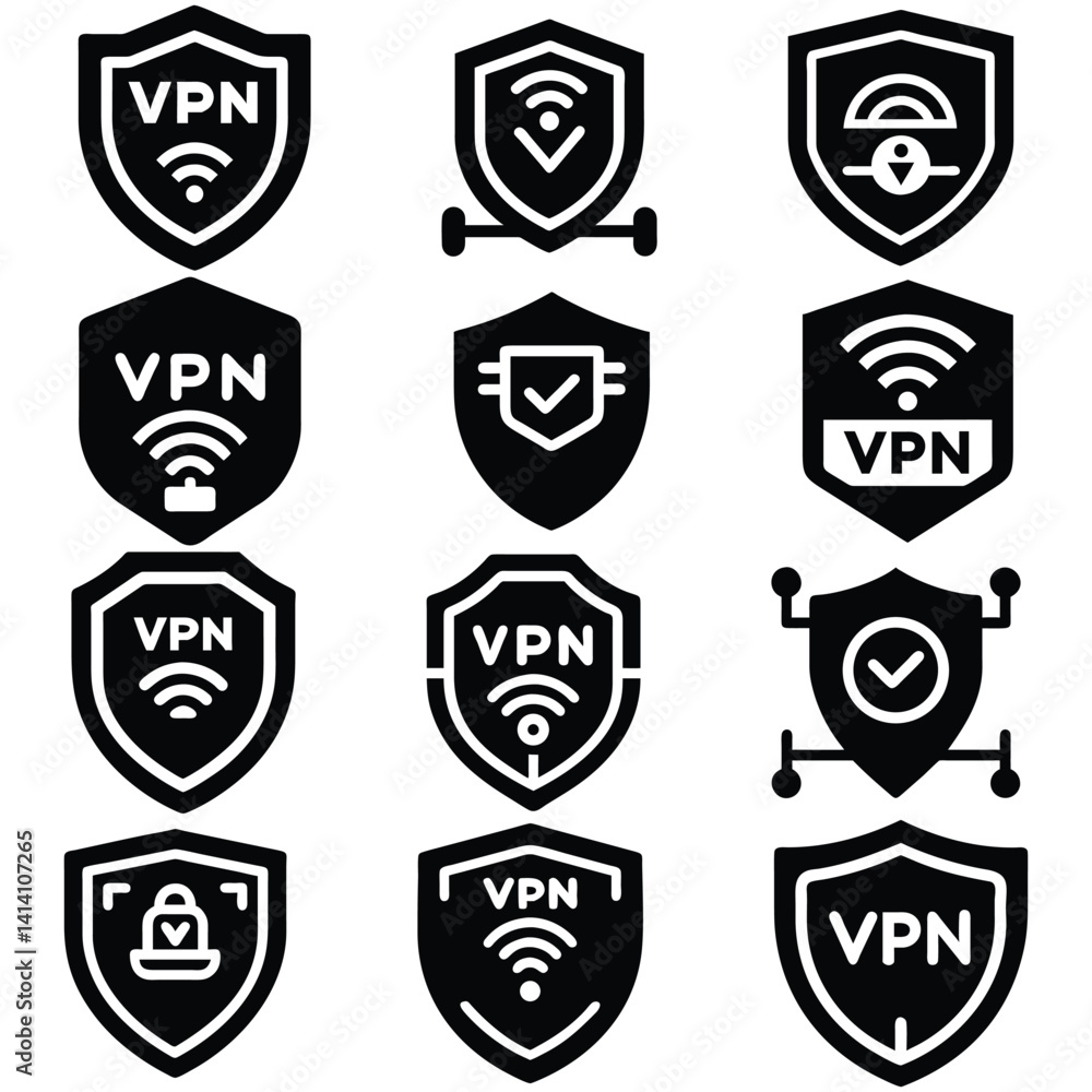 Security icon set, set of shield icons, set of shields, cyber security icons, shield security icon, VPN icons. Security icon set, set of shield icons, set of shields, cyber security icons, shield security icon, VPN icons.
