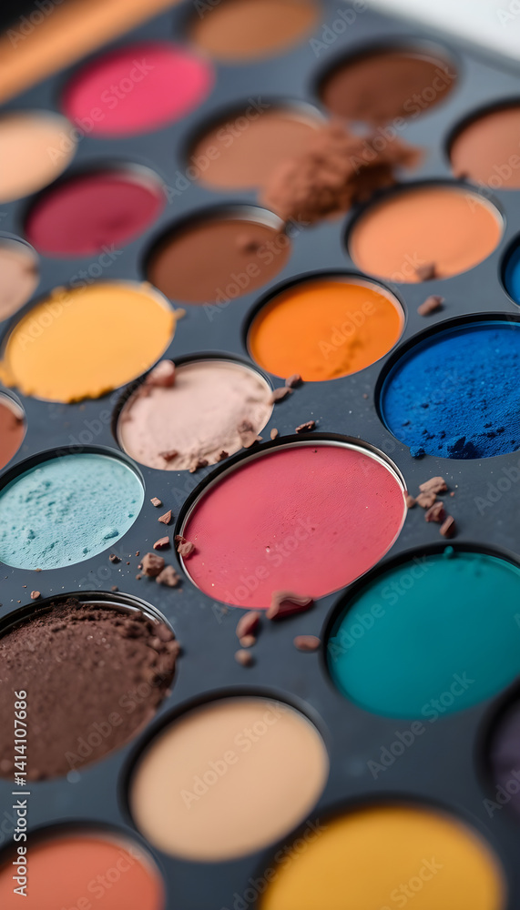 close up of a colorful makeup palette close up of a colorful makeup palette