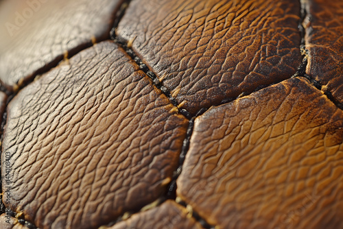 Obraz na płótnie Close-up shot of football showcasing its hexagonal texture and crisp details, captured in studio lighting to highlight leather grain pattern for sport visuals, branding, or educational content w salonie