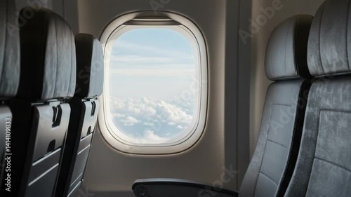 Wallpaper Mural 窓から見える雲海、静かな機内空間。穏やかな光が差し込む Torontodigital.ca