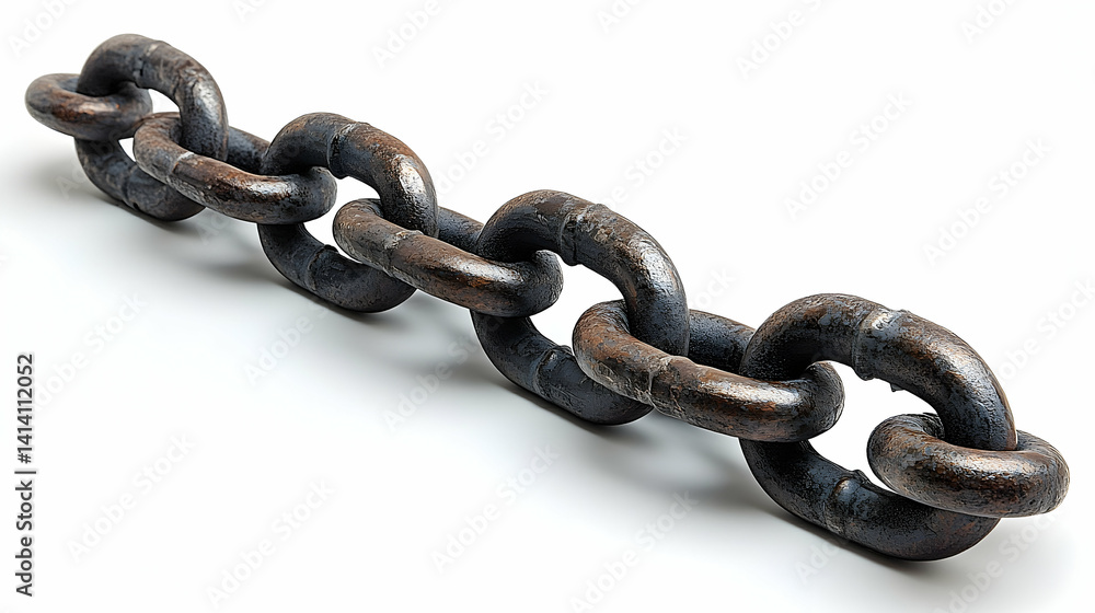 Fototapeta premium Weathered Iron Chain Links on White Background, Close-Up Detail