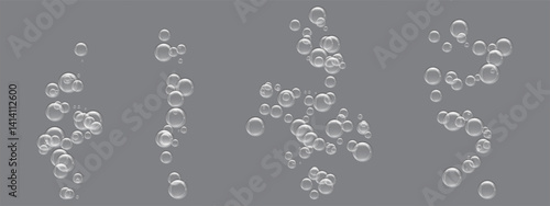 Effervescent air bubbles forming under liquid surface. Suitable for carbonated, wine, or sea illustrations.