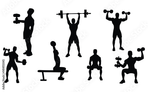 Obraz na płótnie Workout at gym vector silhouette set w salonie