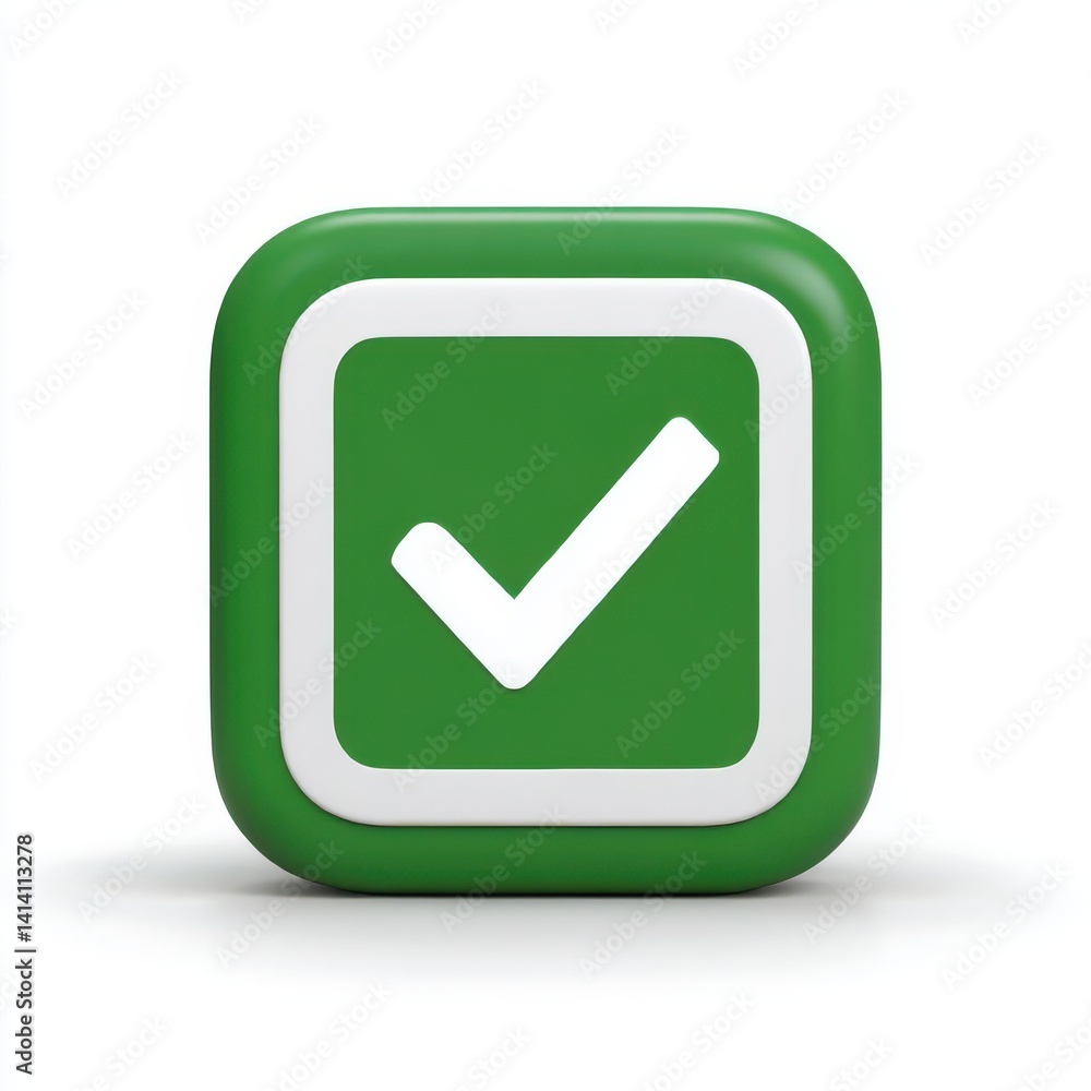 Green check mark in square shape on white background Green check mark in square shape on white background